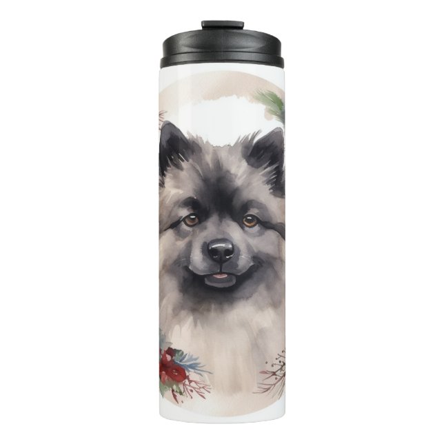 Keeshond Christmas Wreath Festive Pup Thermal Tumbler (Front)