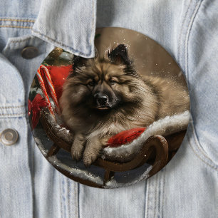keeshond Dog Christmas Festive  6 Cm Round Badge