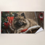 keeshond Dog Christmas Festive  Beach Towel<br><div class="desc">Perfect for dog lovers and dog moms. This festive theme captures the joy and spirit of the season, featuring playful and endearing canine illustrations adorned with holiday accents. Ideal as a gift for dog lovers, adding a charming touch to Christmas decor and presents. Celebrate the season with a design that...</div>