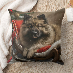 keeshond Dog Christmas Festive Cushion