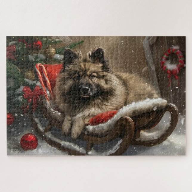 keeshond Dog Christmas Festive  Jigsaw Puzzle (Horizontal)