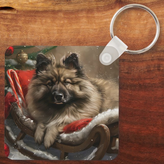 keeshond Dog Christmas Festive  Key Ring (Back)