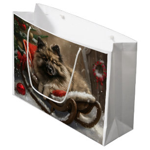 keeshond Dog Christmas Festive  Large Gift Bag