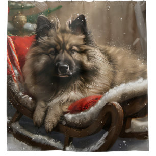 keeshond Dog Christmas Festive  Shower Curtain
