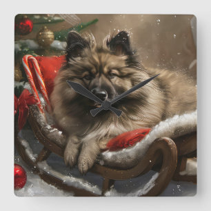 keeshond Dog Christmas Festive  Square Wall Clock