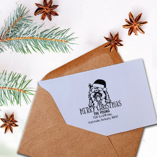 Keeshond Dog Christmas Return Address Rubber Stamp