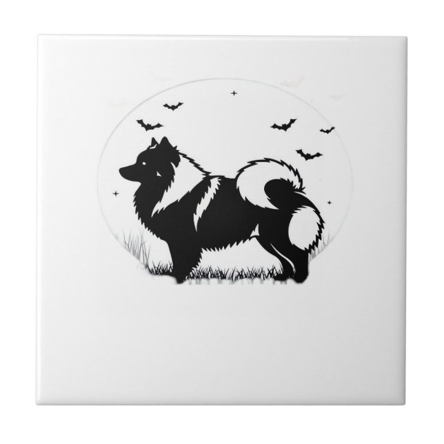 Keeshond Dog � Halloween Moon Silhouette Classic T Tile (Front)