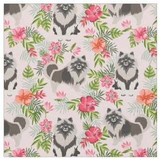 keeshond dog hawaiian floral pink fabric
