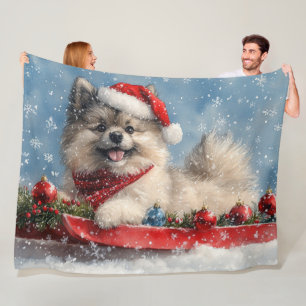 Keeshond Dog in Sledge Let it Snow Christmas Fleece Blanket