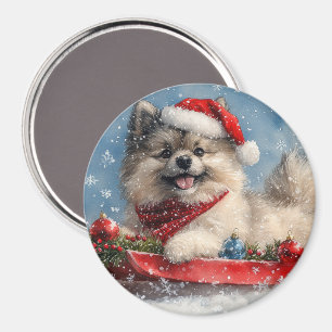 Keeshond Dog in Sledge Let it Snow Christmas Magnet