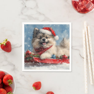 Keeshond Dog in Sledge Let it Snow Christmas Napkin
