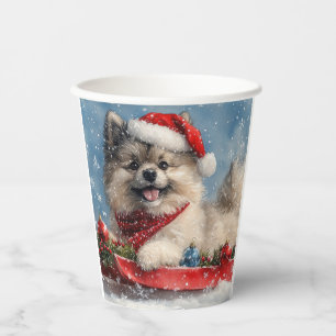 Keeshond Dog in Sledge Let it Snow Christmas Paper Cups