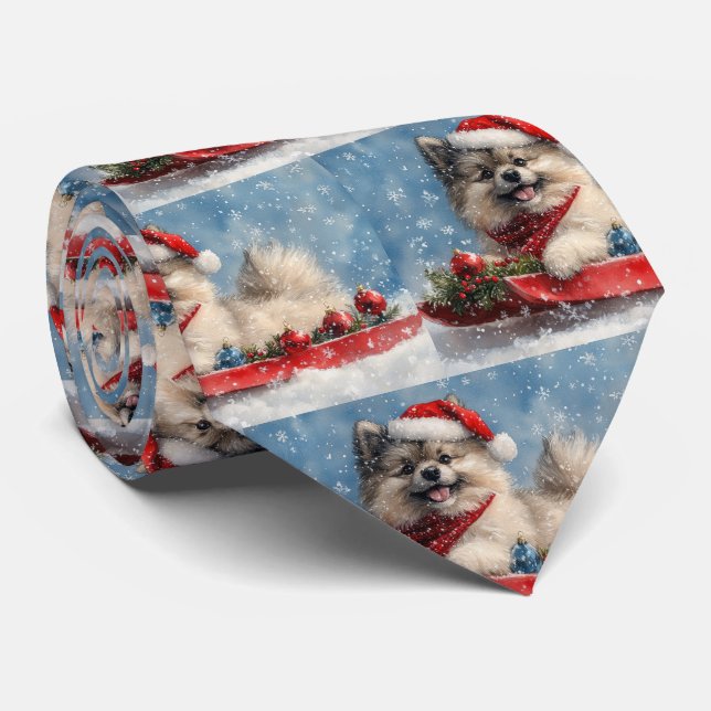 Keeshond Dog in Sledge Let it Snow Christmas Tie (Rolled)