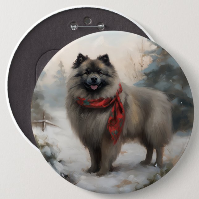 Keeshond Dog in Snow Christmas 6 Cm Round Badge (Front & Back)