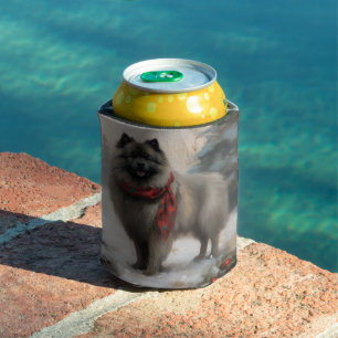 Keeshond Dog in Snow Christmas Can Cooler