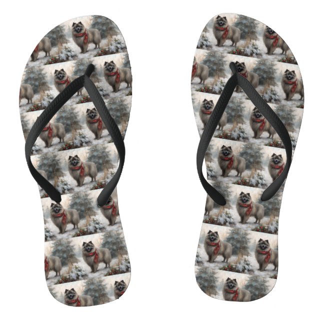 Keeshond Dog in Snow Christmas Jandals (Footbed)
