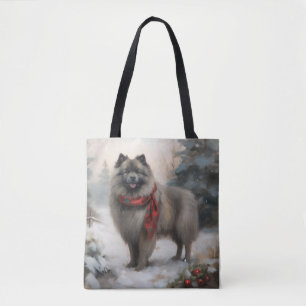 Keeshond Dog in Snow Christmas Tote Bag