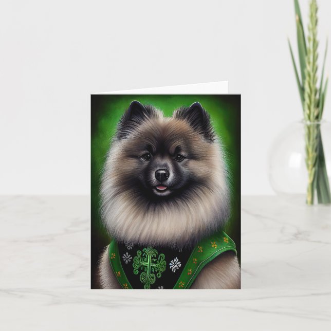 Keeshond Dog in St. Patrick's Day Dress Card (Front)