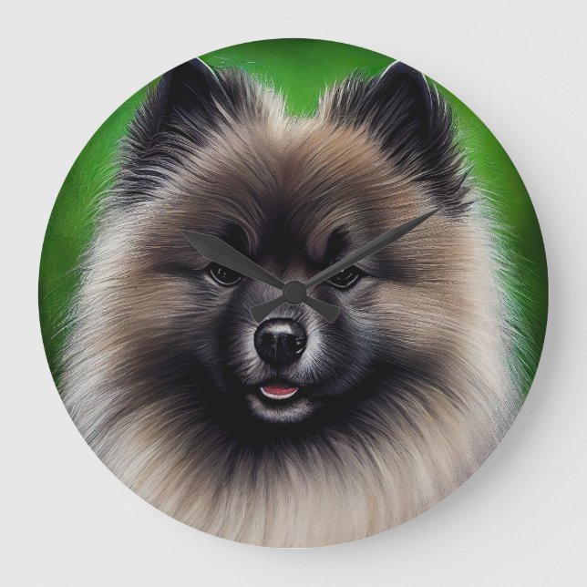 Keeshond Dog in St. Patrick's Day Dress Large Clock (Front)
