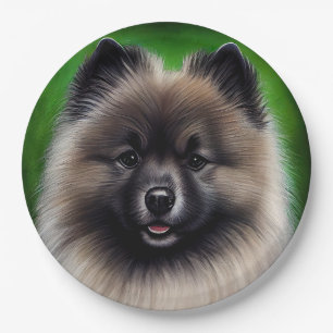 Keeshond Dog in St. Patrick's Day Dress Paper Plate