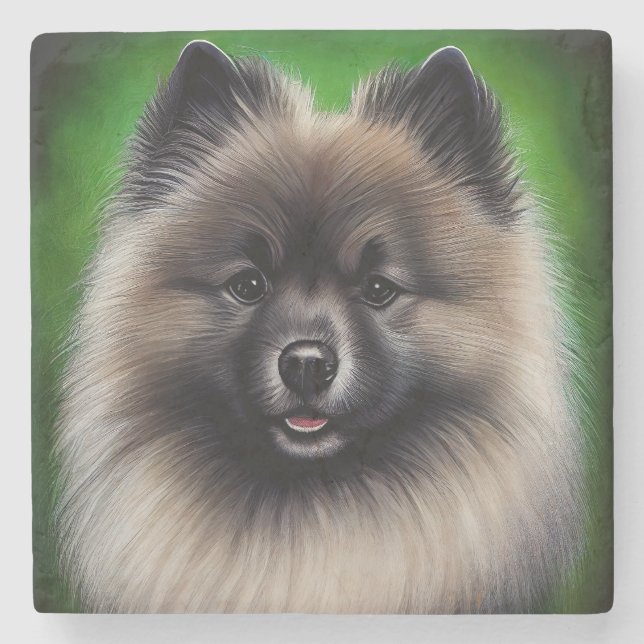 Keeshond Dog in St. Patrick's Day Dress Stone Coaster (Front)