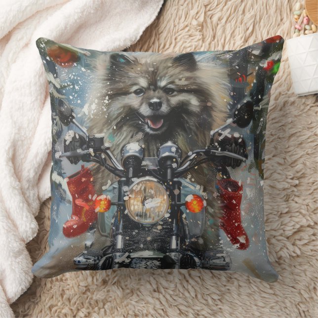 Keeshond Dog Riding Motorcycle Christmas Cushion (Blanket)