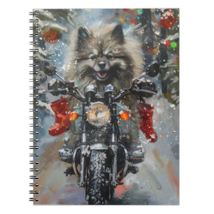 Keeshond Dog Riding Motorcycle Christmas Notebook