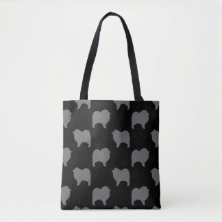 Keeshond Dog Silhouettes Grey and Black Patterned Tote Bag