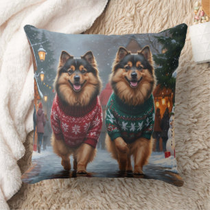 Keeshond Dogs Christmas Snow Holiday Cushion