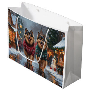 Keeshond Dogs Christmas Snow Holiday Large Gift Bag