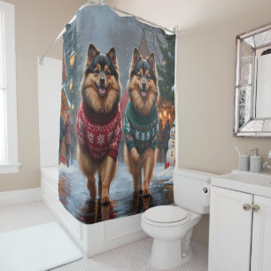 Keeshond Dogs Christmas Snow Holiday Shower Curtain