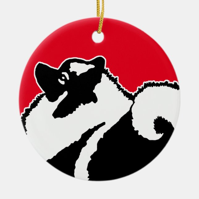 Keeshond Graphics  - Cute Original Dog Art Ceramic Tree Decoration (Front)