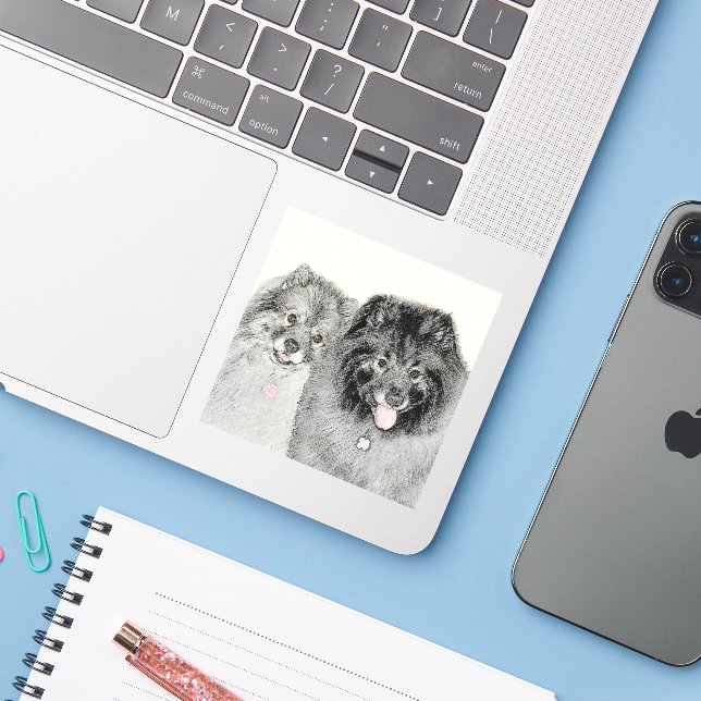 Keeshond Graphics Keeshond Mum and Son (Laptop w/ iPhone)