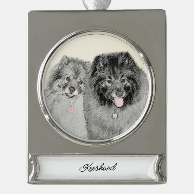Keeshond Graphics Keeshond Mum and Son Silver Plat Plated Banner Ornament (Front)