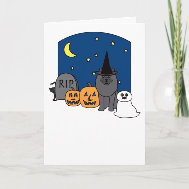 Keeshond Halloween Card (Front)