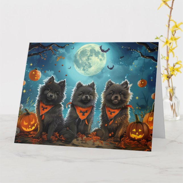 Keeshond Halloween Spooky Card (Yellow Flower)