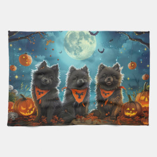Keeshond Halloween Spooky Tea Towel