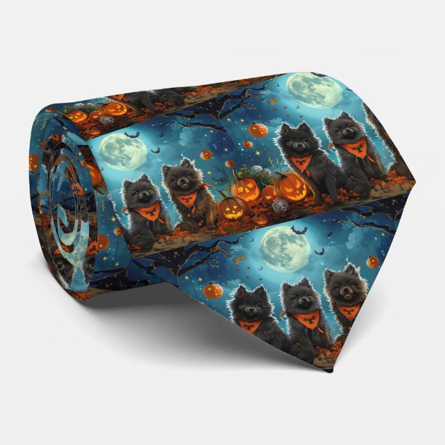 Keeshond Halloween Spooky Tie (Rolled)