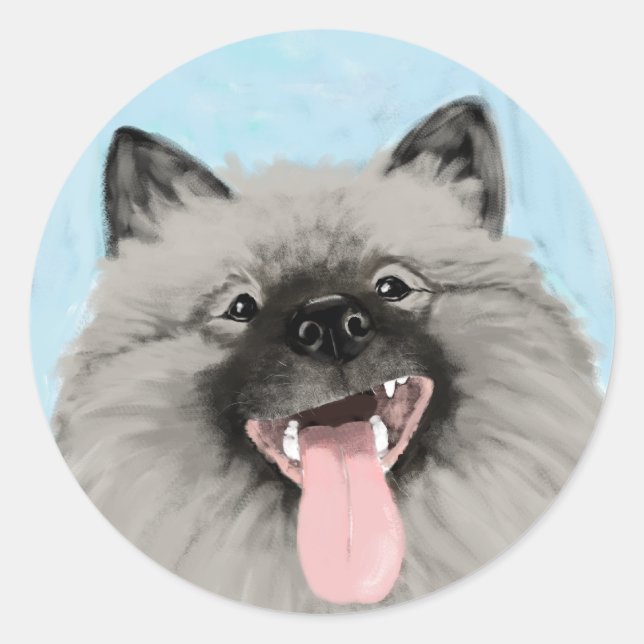 Keeshond Happy Face Classic Round Sticker (Front)