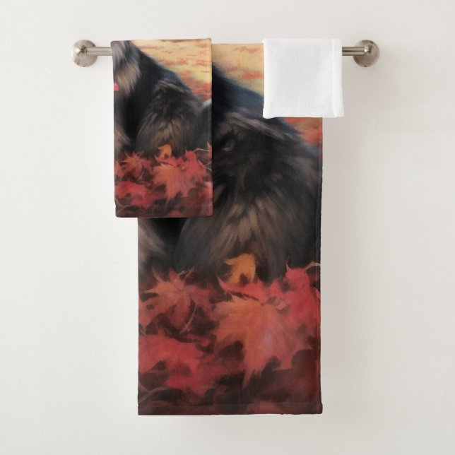 Keeshond in Autumn Leaves Fall Inspire  Bath Towel Set (Insitu)
