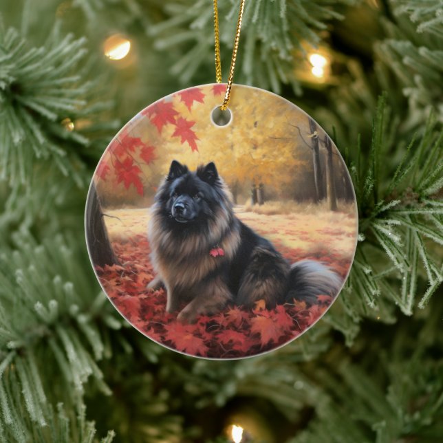 Keeshond in Autumn Leaves Fall Inspire  Ceramic Tree Decoration (Tree)