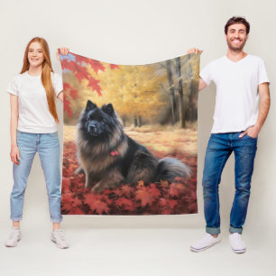Keeshond in Autumn Leaves Fall Inspire  Fleece Blanket