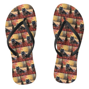 Keeshond in Autumn Leaves Fall Inspire Jandals