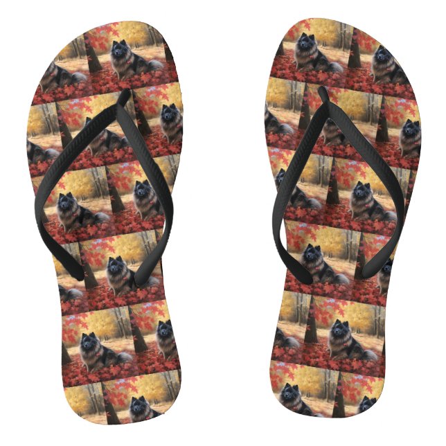 Keeshond in Autumn Leaves Fall Inspire  Jandals (Footbed)