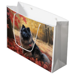 Keeshond in Autumn Leaves Fall Inspire Large Gift Bag