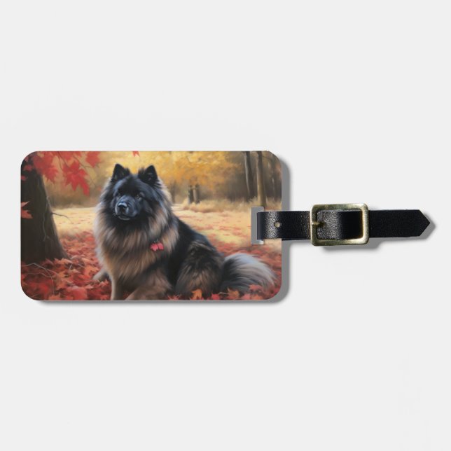 Keeshond in Autumn Leaves Fall Inspire  Luggage Tag (Front Horizontal)