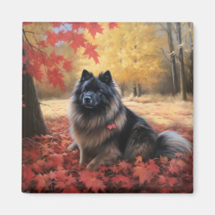 Keeshond in Autumn Leaves Fall Inspire  Magnet
