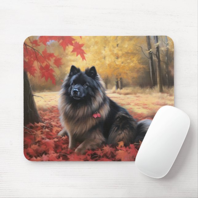 Keeshond in Autumn Leaves Fall Inspire  Mouse Pad (With Mouse)