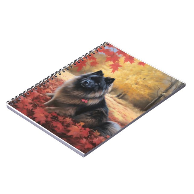 Keeshond in Autumn Leaves Fall Inspire  Notebook (Left Side)