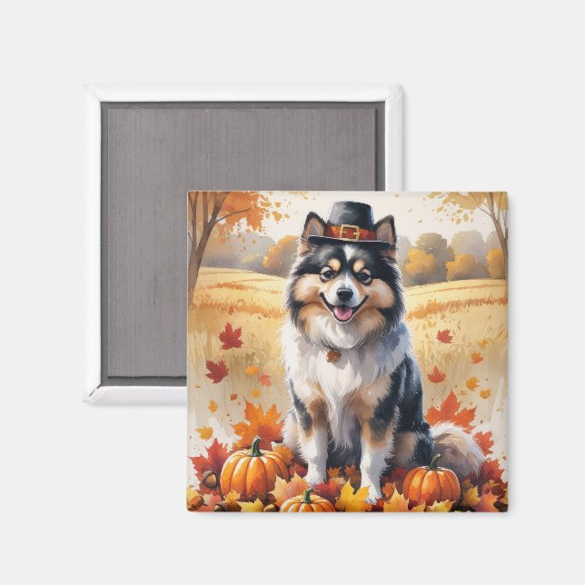 Keeshond In Autumn Leaves Thanksgiving Art Magnet (Front/Back)